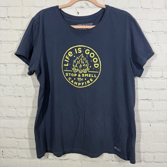 Life Is Good Shirt Blouse Women XL Crusher Life Blue Camp fire Outdoor Hiking - Picture 1 of 8